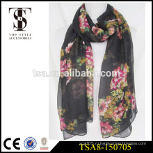 Новый стиль 100% полиэстер шарф шелк чувствовать себя элегантный красивый цветок шаблон шарф весной хиджаб
